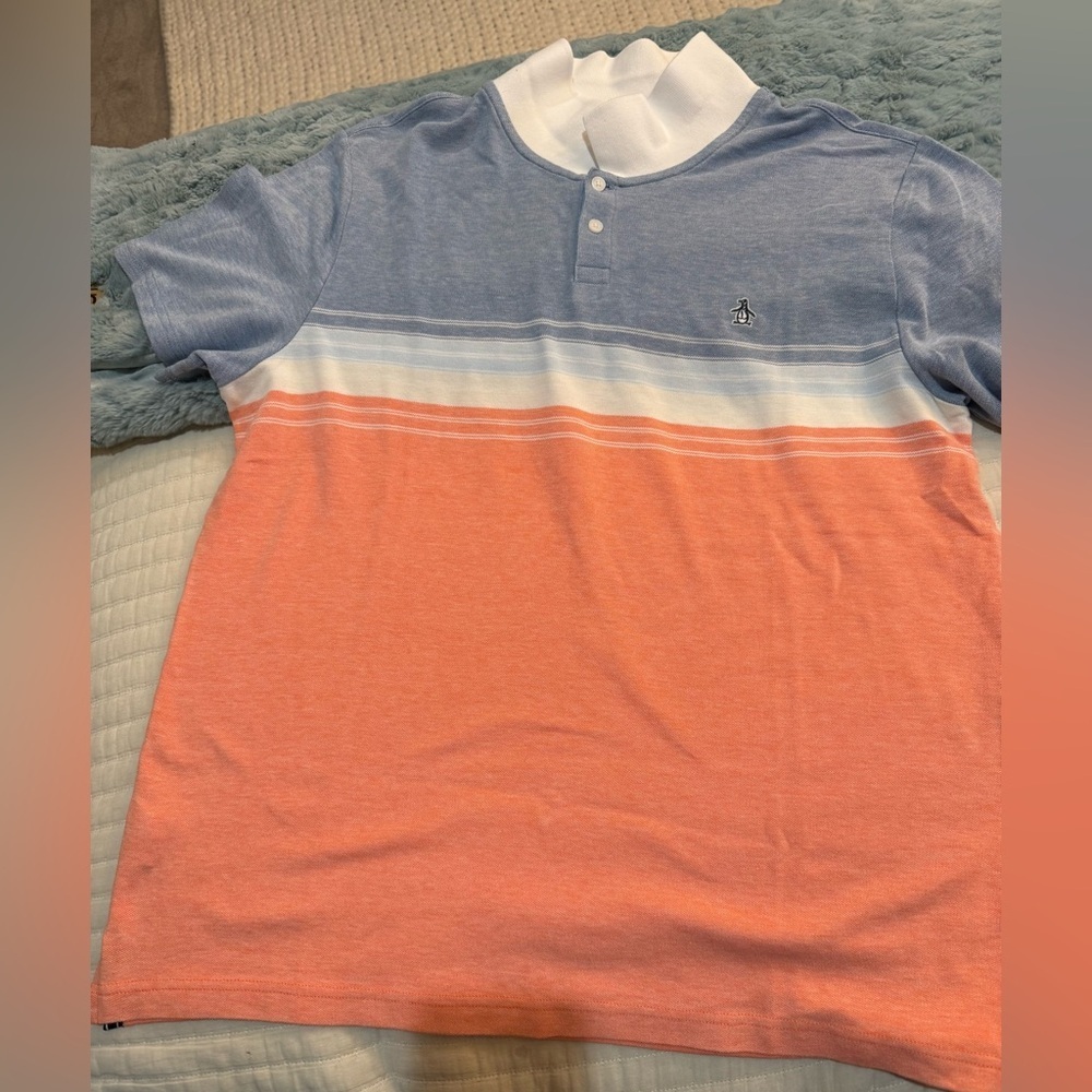 Penguin Men’s Blue and Orange Polo Shirt Size XXL